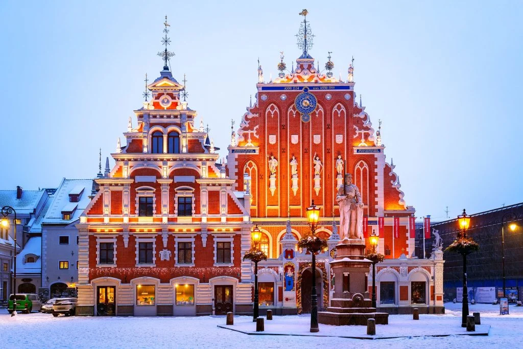 The House of the Blackheads in Riga’s Town Hall Square in winter