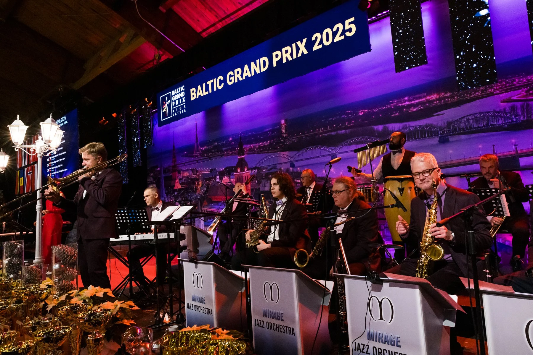 Musicians performing beside the Baltic Grand Prix 2025 stage